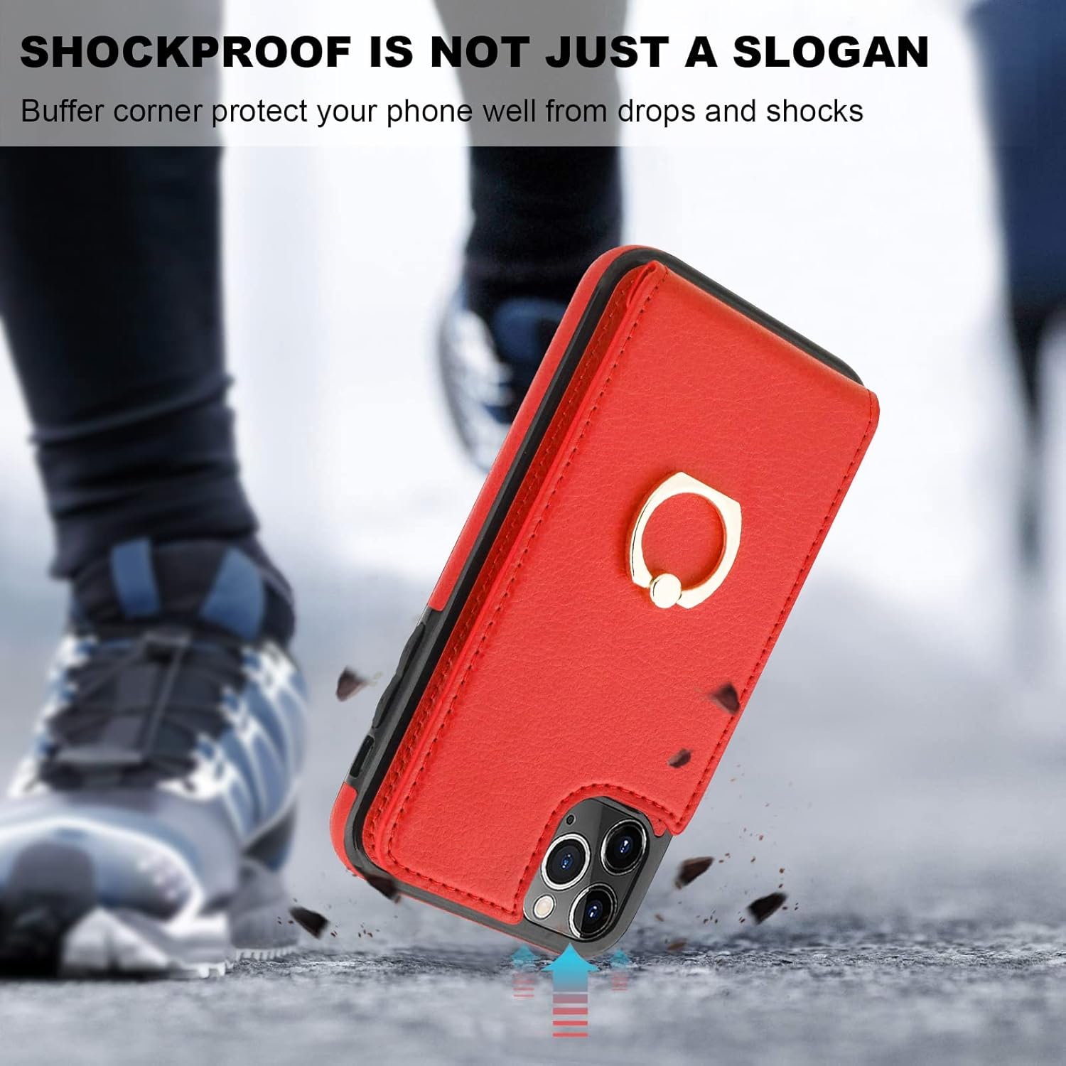 Folosu Compatible with iPhone 11 Pro Max Case Wallet with Card Holder, 360°Rotation Finger Ring Holder Kickstand Protective RFID Blocking PU Leather Double Buttons Flip Cover 6.5 Inch Red
