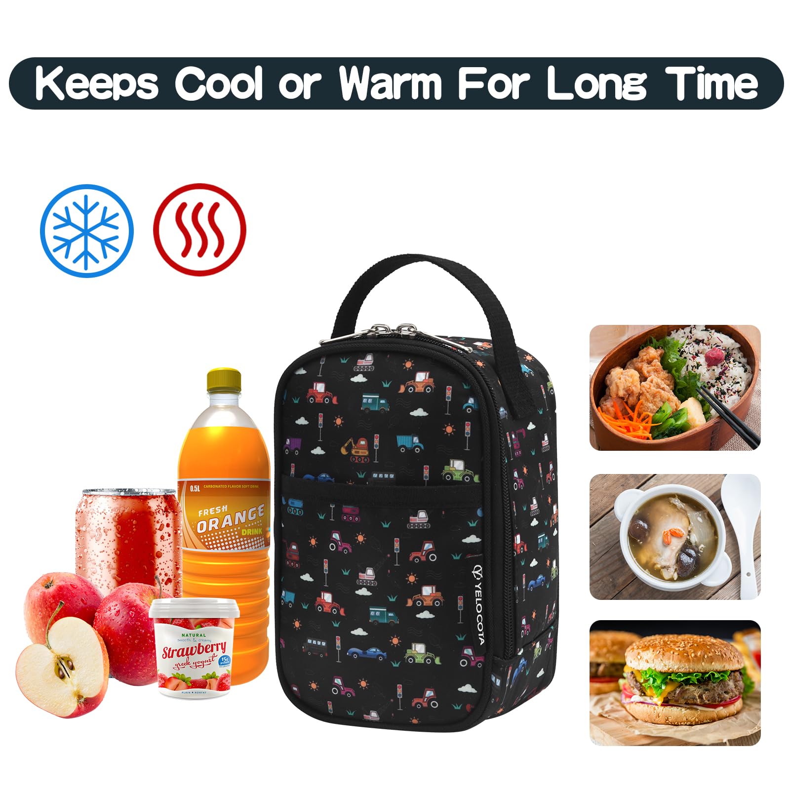Yelocota Bolsa térmica pequeña para refrigeración, bolsa de almuerzo aislada para niños, bolsas térmicas de almuerzo, diseño exacto para tarros de alimentos aislados por debajo de 27 onzas, bolsa de