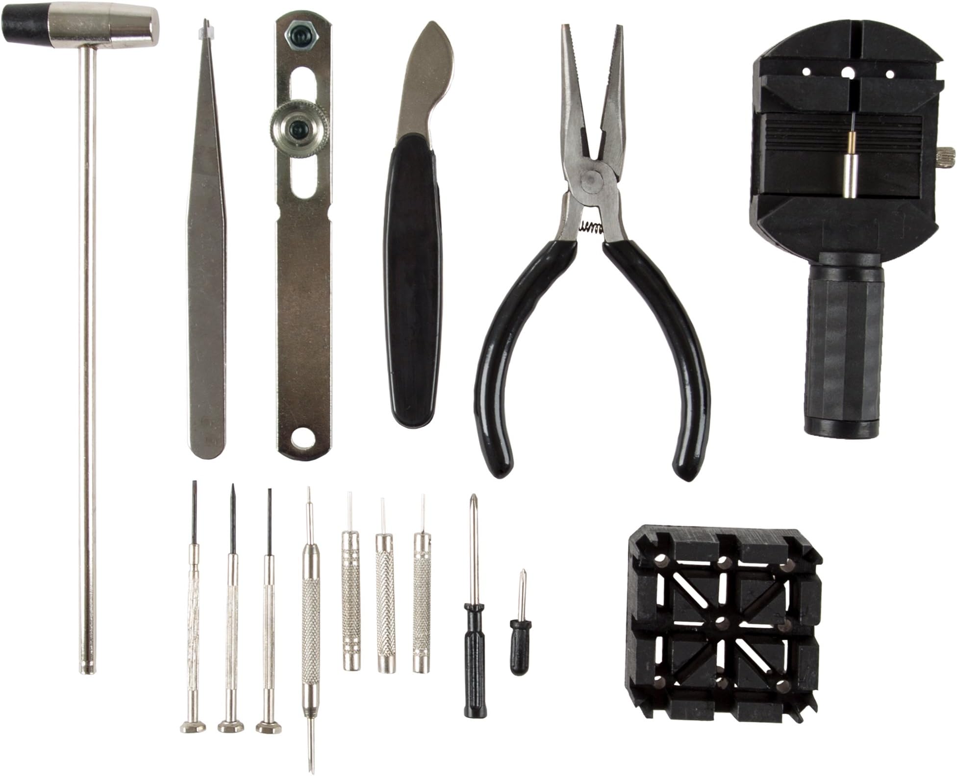 16-Piece Watch Repair Kit - DIY Tool Set for Repairing Watches Includes Screwdrivers, Spring Bar Remover, Tweezers, Link Remover, and More by Stalwart