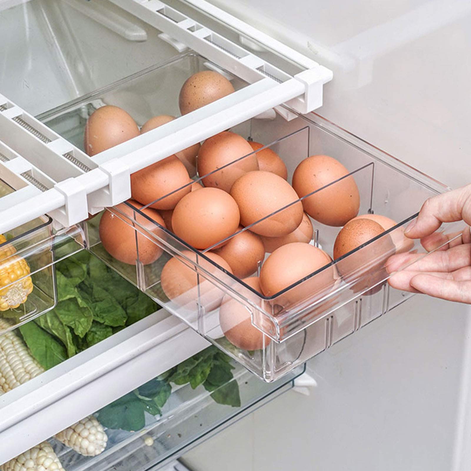 Organizer per cassetti per frigorifero, contenitore per frigorifero a 4/8 vani, cestino per la raccolta della dispensa con manico, adatto per verdure, frutta, snack, condimenti (4 griglie