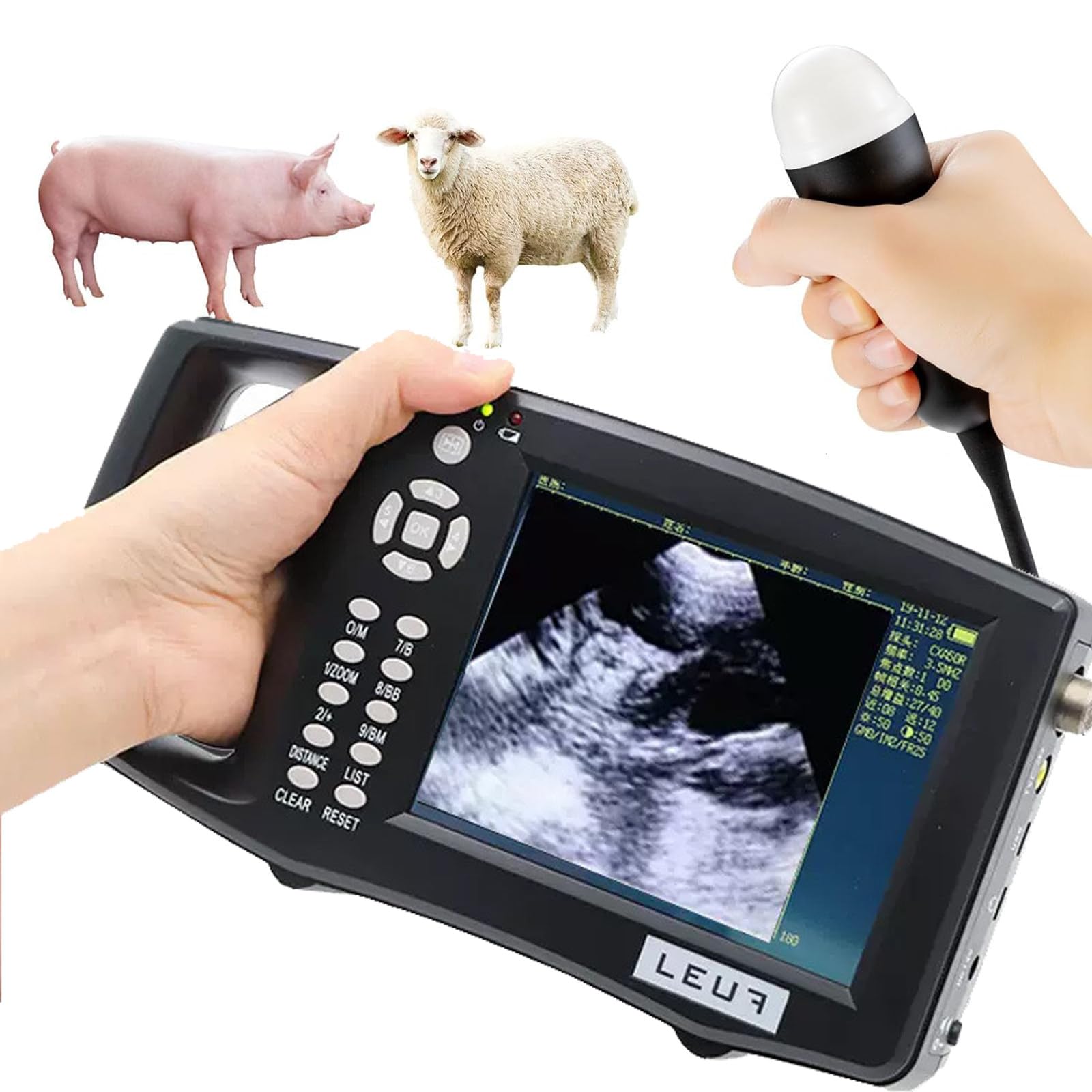 Échographe Vétérinaire Portable Avec Sonde 3,5 Mhz,Pour Porcs Et Ovins Echographie Appareil Grossesse Multifonction Avec Lecture HD Couleur,Pour Tests De Grossesse HD