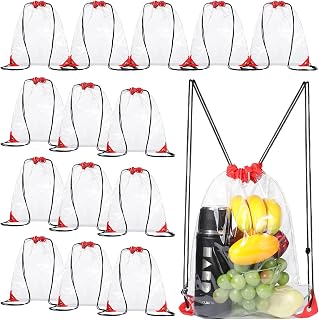 Riakrum 15 Pieces PVC Clear Drawstring Bag Small Waterproof Clear Plastic Drawstring Backpack For Stadiums Sporting Events (Wine Red)