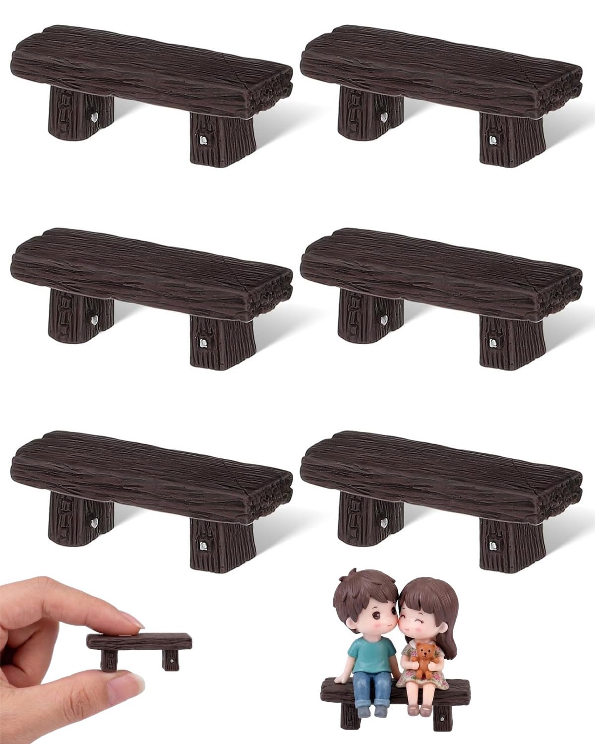 6 pezzi Panchina in Miniatura per Giardino Fatato, Accessori in Resina Nero per Paesaggi in Miniatura, Decorazioni per Bonsai e DIY, Set di Panchine per Miniature e Arredo Giardino
