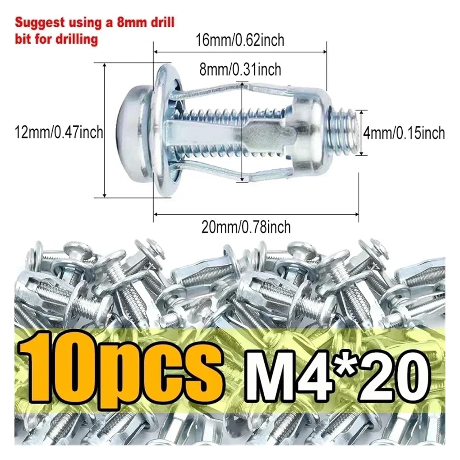 Hollow Door Anchors 150pc Jack Nuts Screws Expansion Petal Screw Anchors Plugs for Curtain Clamp Rivet Lock Bolt Nut Wall Fasteners(M4)