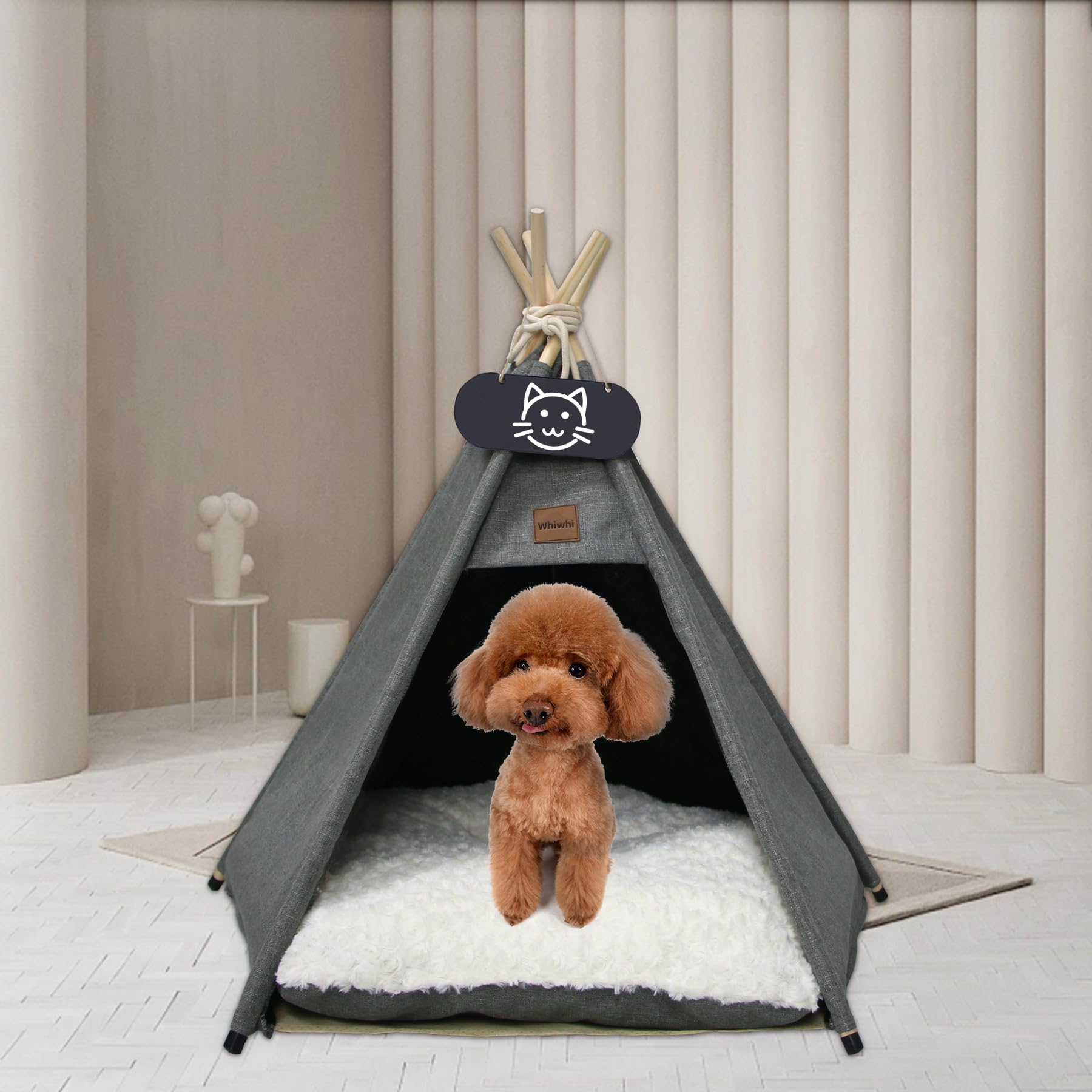 Tente de Tipi pour Chien Animaux Tente avec Coussin Lavable Niche Chien et Chat Intérieur Tente de Jeu pour Chien de Compagnie 60x60x70cm