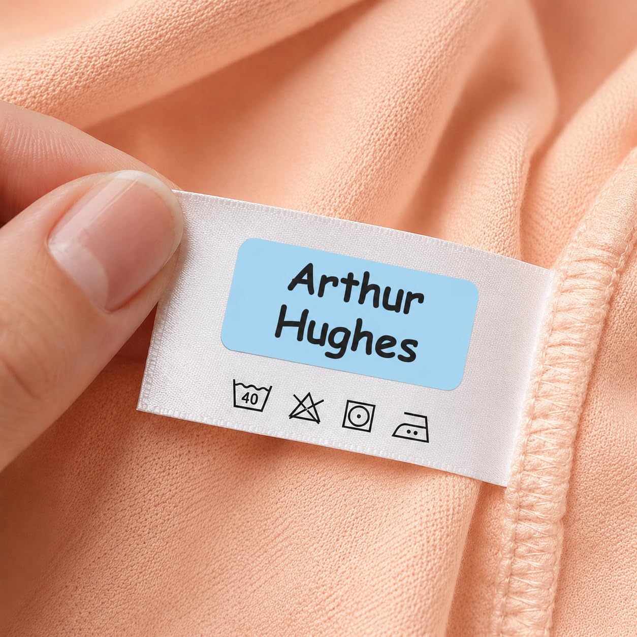 60 Blue Personalised Name Tags for Clothes No Iron Stick On Name Labels
