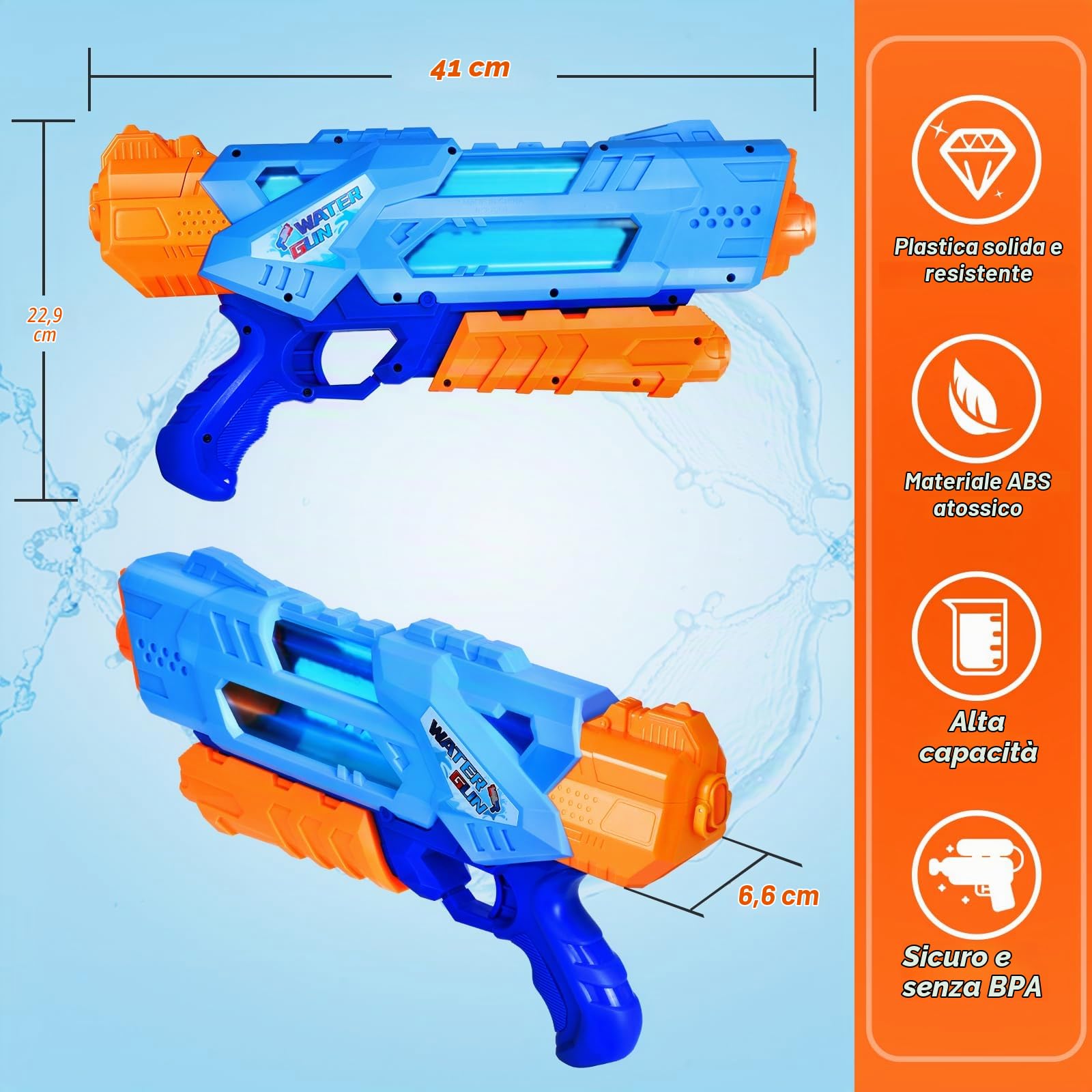 Quanquer Pistola ad acqua super 1200 ml per adulti e bambini – Confezione da 2 pistole ad acqua super con portata di 10 m – Idea regalo per battaglie estive in giardino piscina