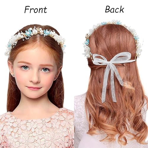 Miniatura 5 de Didder Diadema de flores, tiara y corona de perlas para mujeres y niñas, para sesión de fotos de maternidad, diadema de diamantes de imitación, para