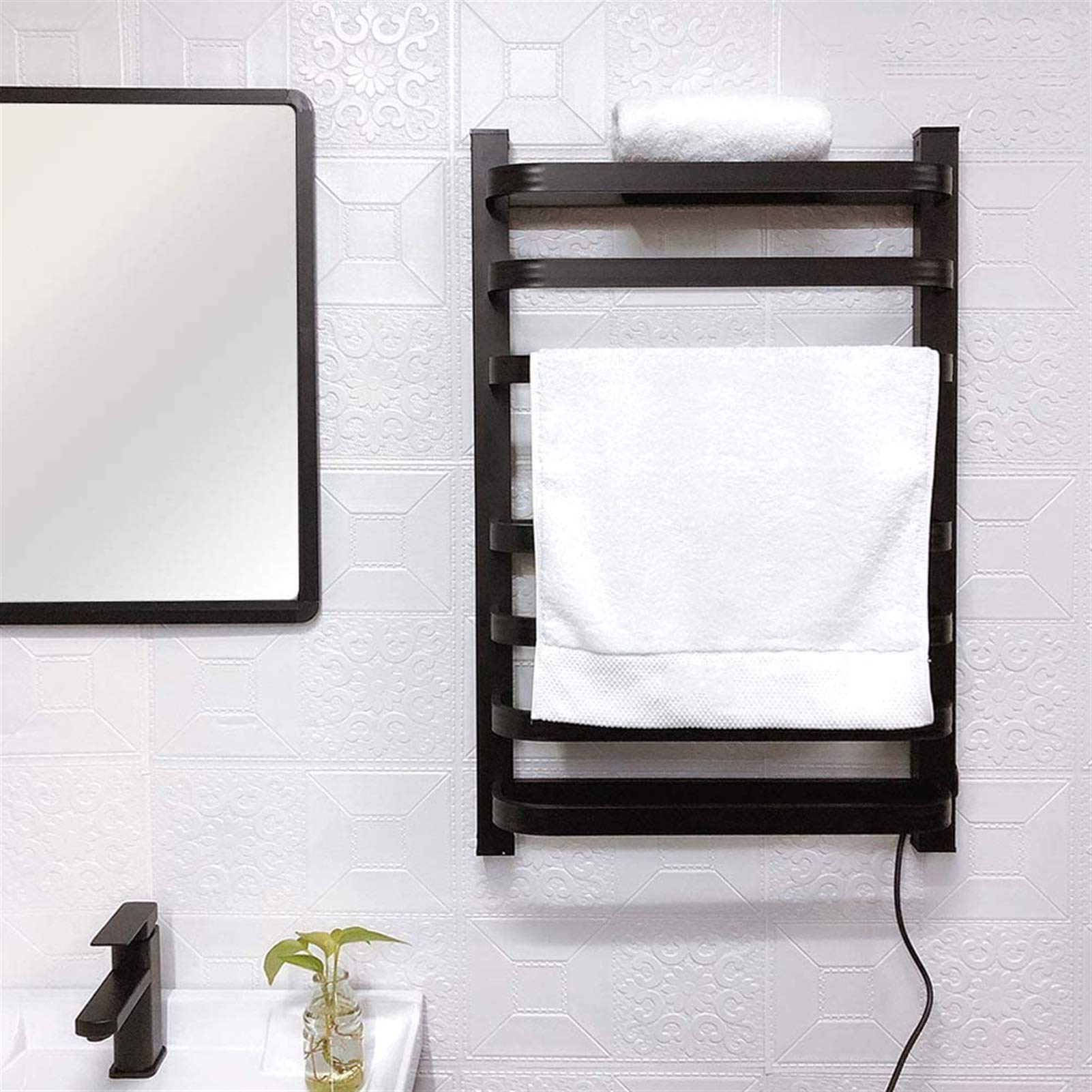 Calentador de pared para baño Calentador de toallas inteligente de temperatura constante, toallero eléctrico de secado doblado montado en la pared, estante de aleación de aluminio para baño