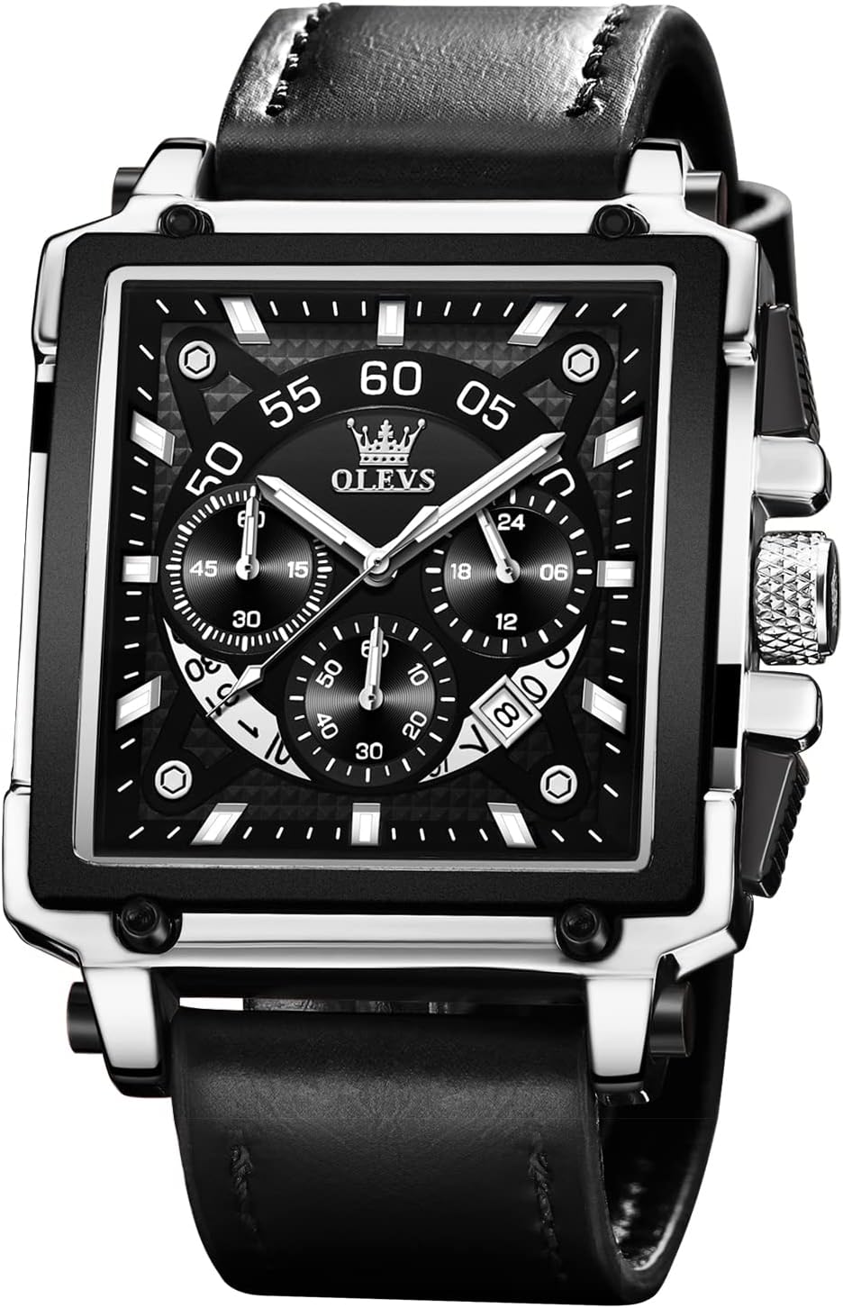 – Square Watches for Men Brown Leather Chronograph Fashion Business Watch Luminous Waterproof Casual Wrist Watches