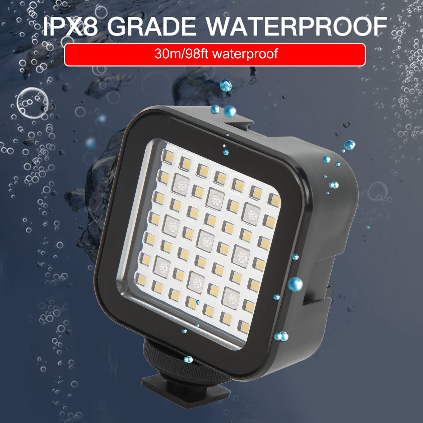 Luce Video Subacquea, Luce Video RGB ST49W 49 LED Luce di Riempimento Video Subacquea Dimmerabile Ad Alta Potenza 30 M/98 Piedi Impermeabile, Foro per Vite da 1/4'' e 3 Supporti per Scarpe Fredde, 200