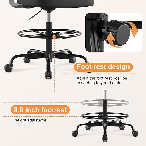 Miniatura 4 de Silla de dibujo alta ergonómica, sillas de escritorio de oficina en casa, silla de escritorio de pie con reposabrazos abatibles, altura ajustable