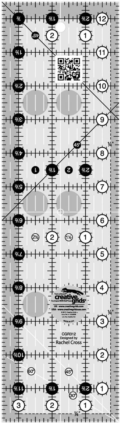 Amazon.com: Creative Grids Quilt Ruler 3-1/2in x 12-1/2in - CGR312