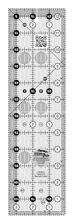 Creative Grids Quilt Ruler 3-1/2in x 12-1/2in Rectangle CGR312 Made in USA, Non-Slip Grip Acrylic Quilting, Sewing, Crafting, Patchwork Ruler for Measuring & Cutting Fabric