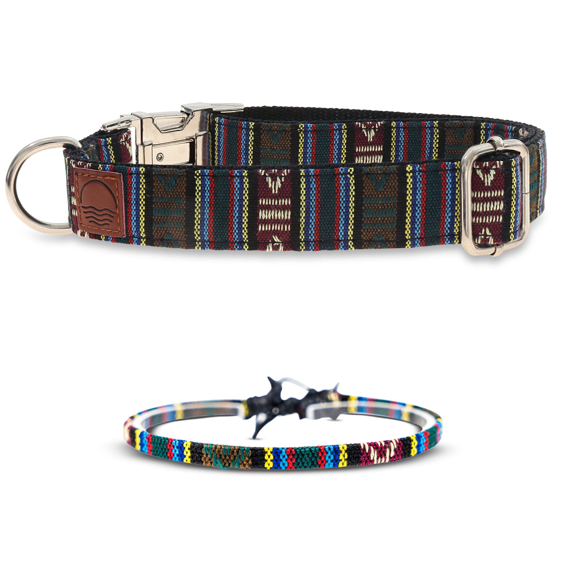 Made by Nami Boho Nylon Dog Collar with Matching Bracelet, Various Sizes Small & Large Dogs, Adjustable