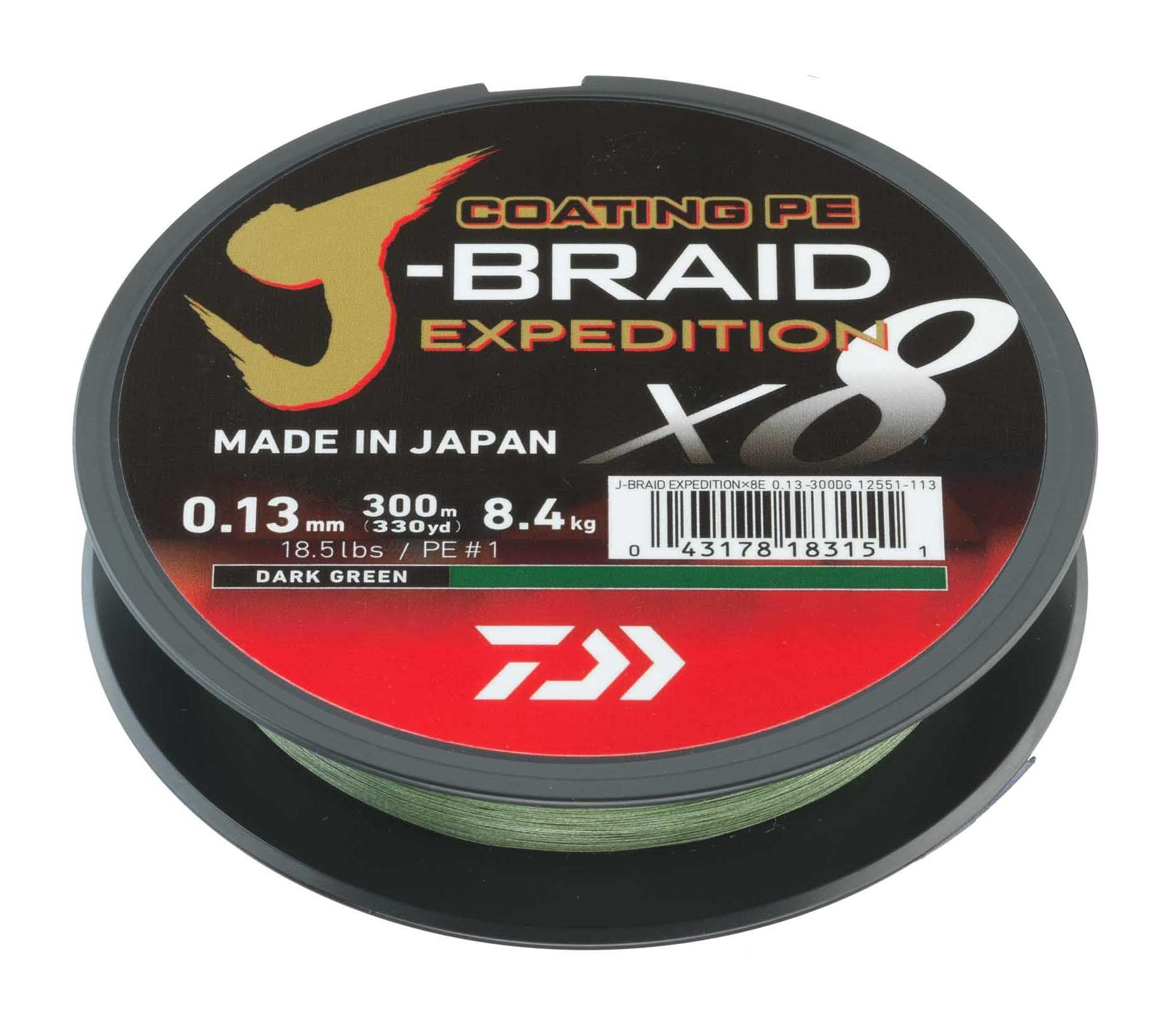 DAIWA J-Braid Expedition X8E, 300m, Dark Green, Braided Fishing Line
