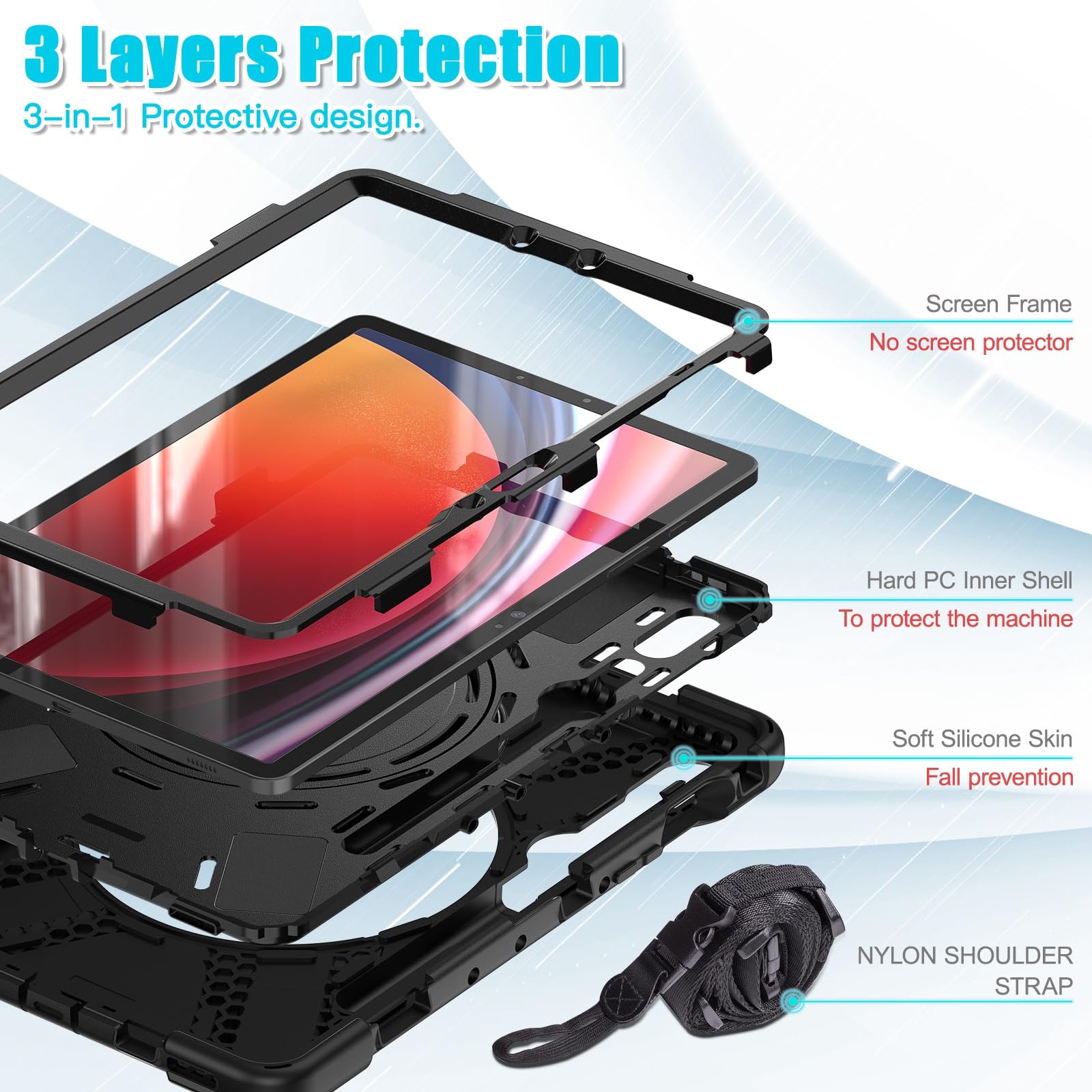 Custodia per Tablet PC Custodia in TPU resistente agli urti compatibile con Samsung Galaxy Tab S9 11 pollici 2023 X710/X716B/X718U, tracolla con manico girevole, copertura protettiva antigoccia antiur