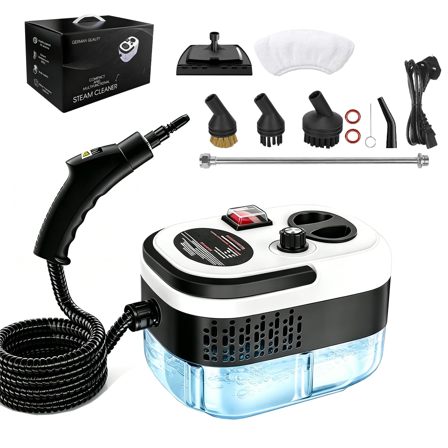 Steam Cleaner, 2500W Portable Handheld Steam Cleaner with 15s Fast Heating, 221°F High-Temp Steam, 6-Speed Adjustable & 1.2L Water Tank, Ideal for Kitchen, Sofa, Car(White)