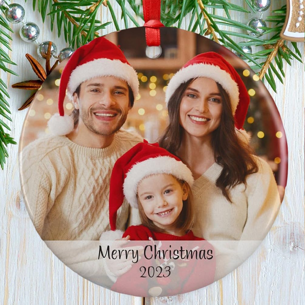 Bolas de Navidad Personalizadas con Fotos y Texto, Adornos de Árbol de Navidad Personalizados 2023, Bolas de Navidad Redondas de Cerámica, Regalo Navidad Original para Familia