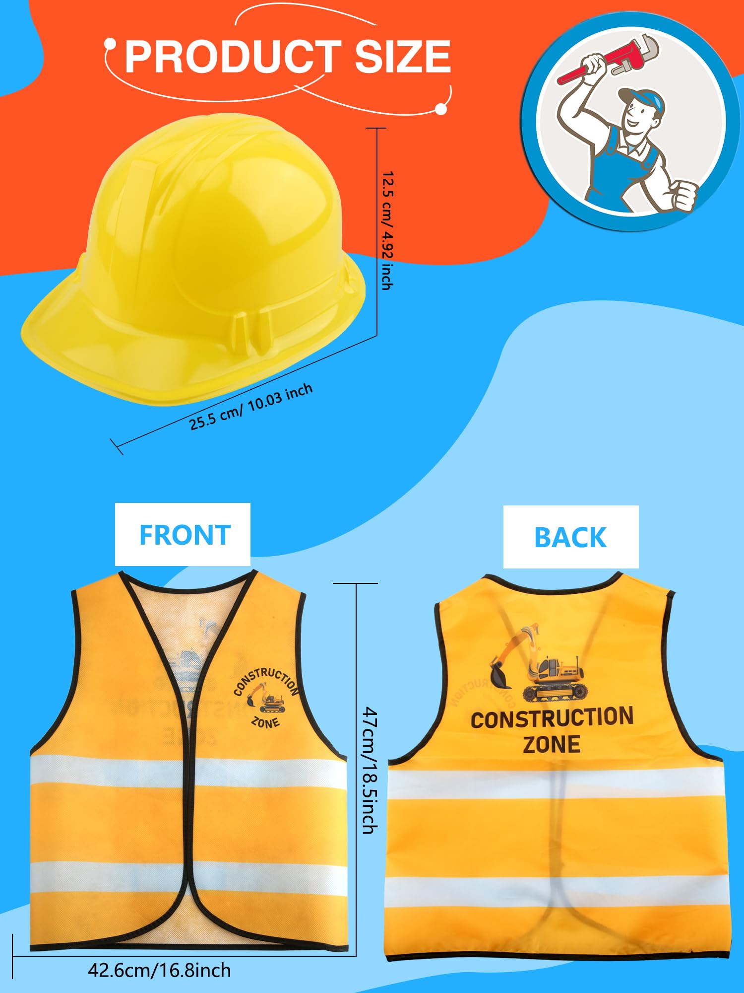 Puteraya 30 Pcs Kid Construction Worker Costume 15 Pcs Construction Vest 15 Pcs Construction Hat for Halloween Dress (Colour Style 1) - Image 2