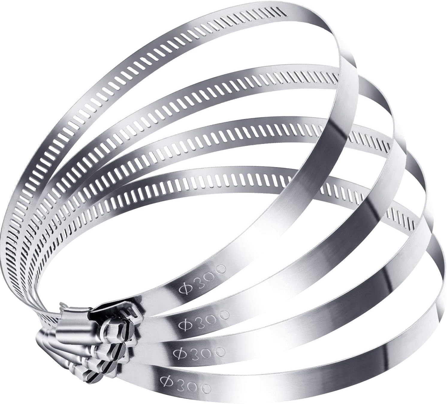 Boao 4 Pieces 12 Inch Adjustable 304 Stainless Steel Duct Clamps Worm Gear Hose Clamp for Pipe, Intercooler, Plumbing, Tube and Fuel Line