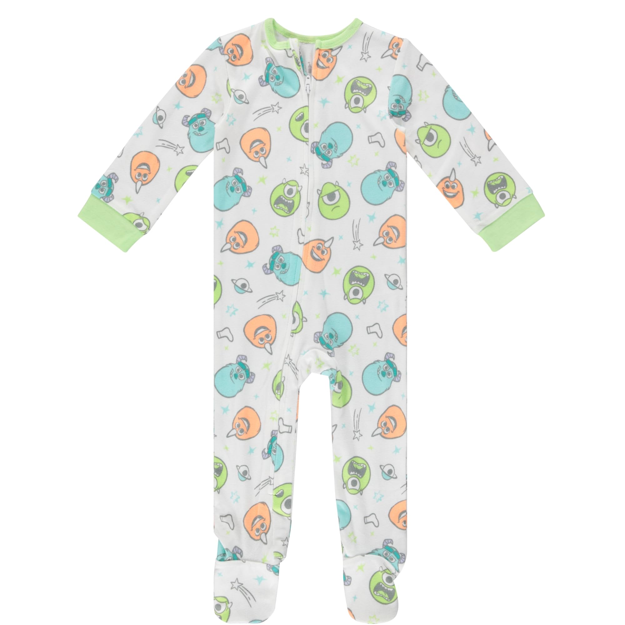 Disney - Pagliaccetti con chiusura per bambino, 2 cont, verde, manica lunga, Winnie The Pooh, Monsters Inc, Dumbo, Bambi, pigiama per bambine e neonati