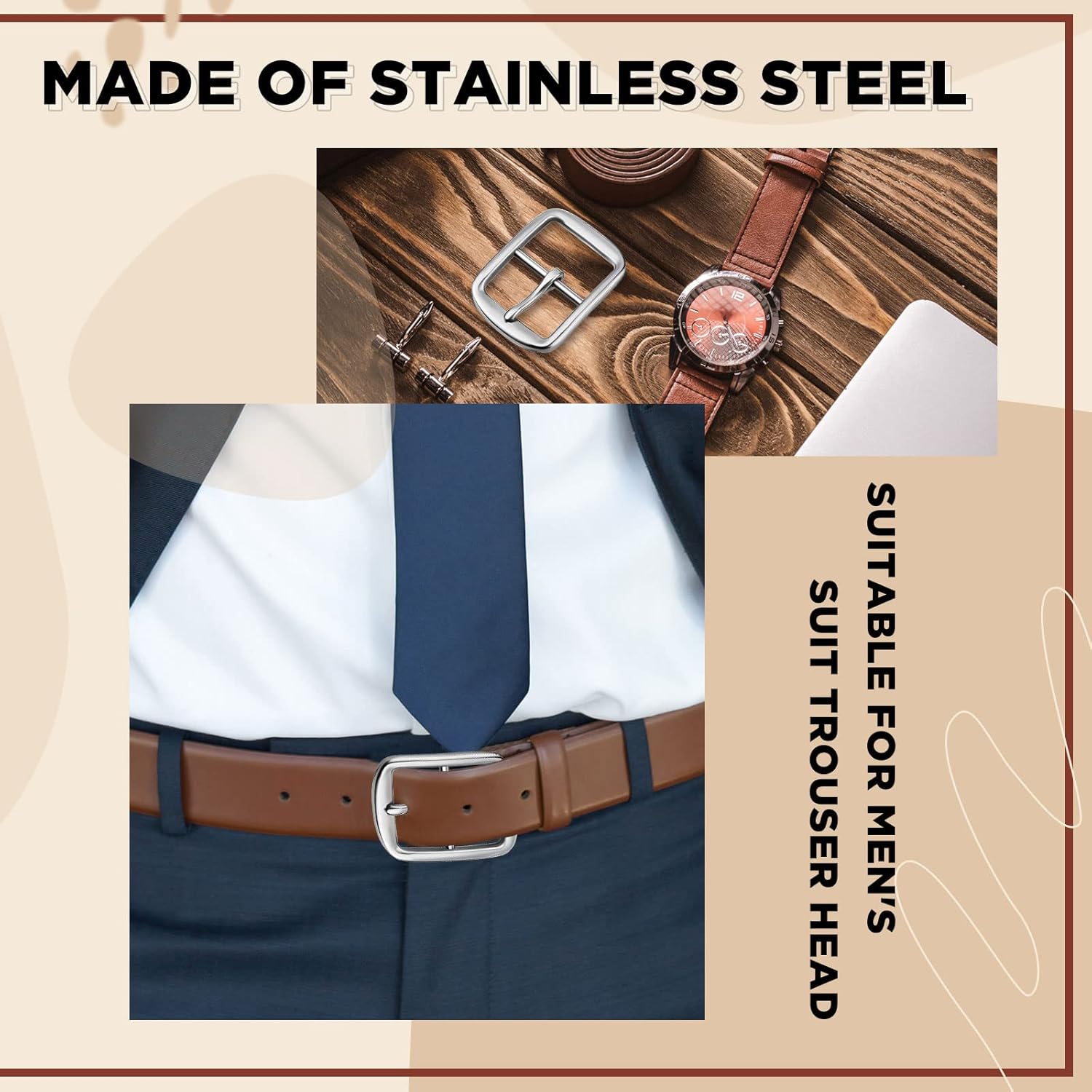 MTLEE 2 Pcs 1.5 Inch Buckles Stainless Steel Square Belt Buckles for Men Wide Heavy Duty Silver Leather Craft Accessories - Image 4