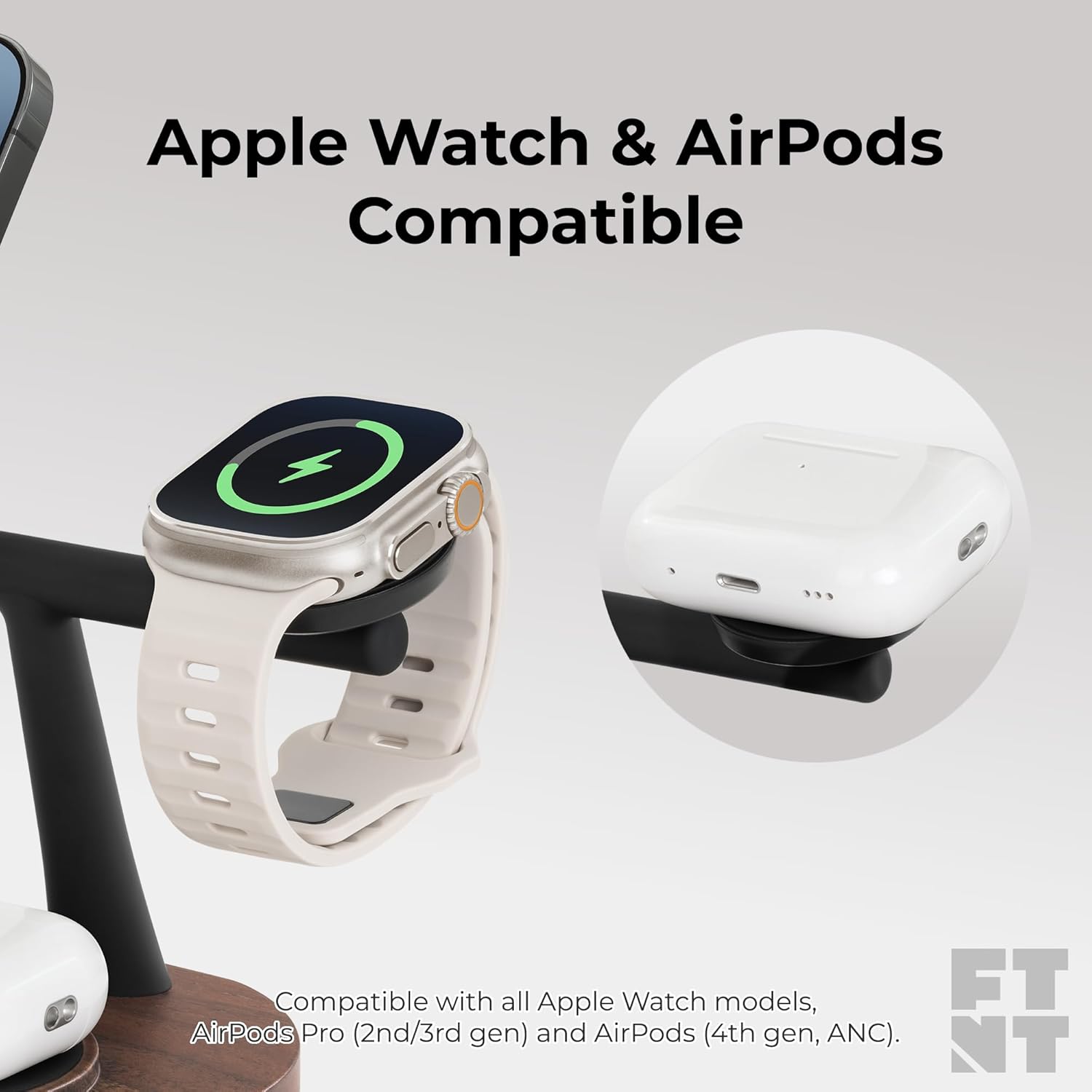 ZenStand Wireless Charging Station, 3 in 1 Charger, Genuine Wood Design, Compatible with MagSafe, Compatible with Apple Watch, Desk Accessory, 15W, Charger Station, Power Adapter/Cable Not Included