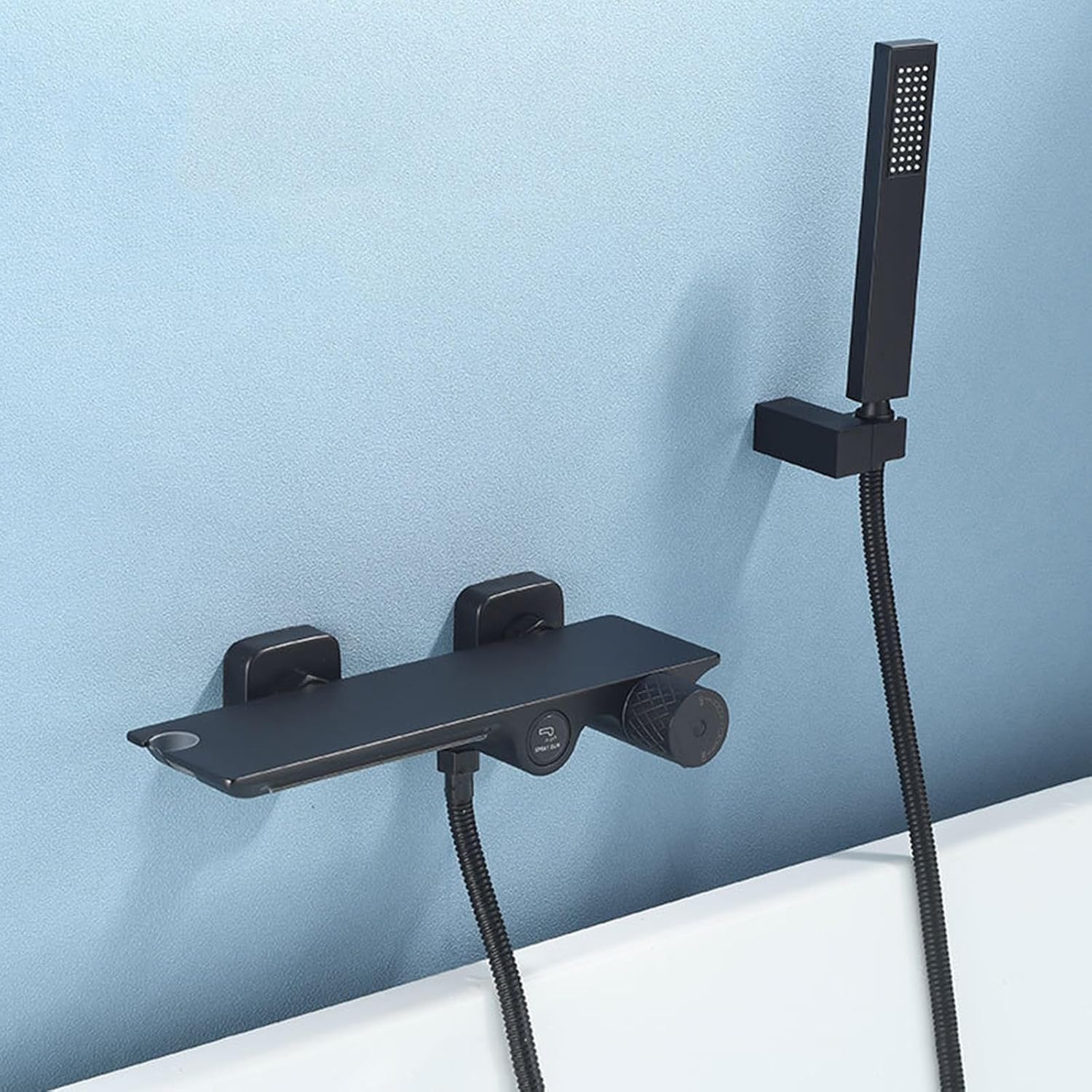 Baterie łazienkowe Z Prysznicem Montowane Na ścianie, Wodospad, Bateria Wannowo-prysznicowa, Bateria Jednouchwytowa, Bateria Prysznicowa, łazienka, Ciepła I Zimna Woda, Black