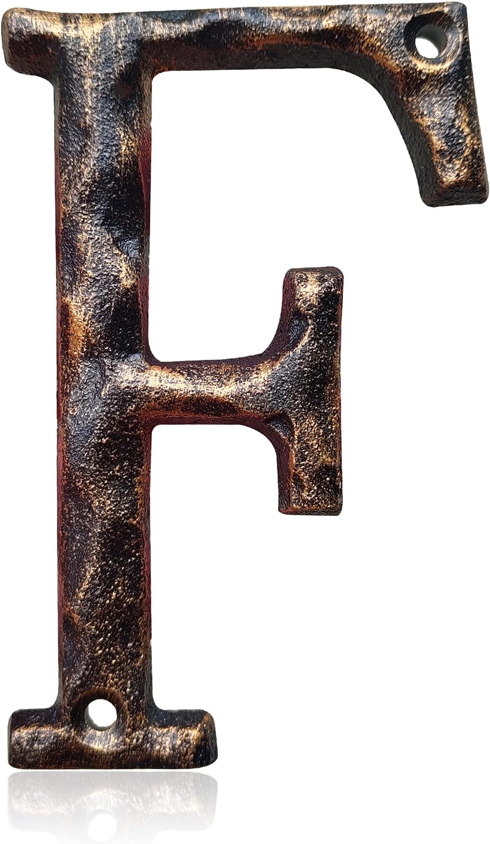 5.5 Inch House Numbers & Letters, Highly Visible Cast Iron Metal Home Address Number for Street Office Mailbox, Antique Brass (Letter F)