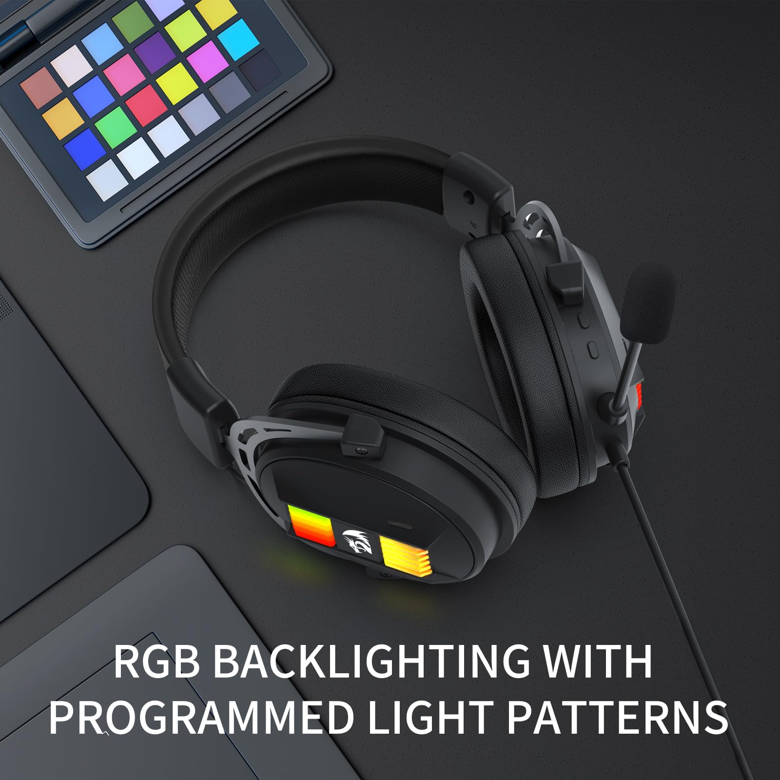 Redragon H375 Casque Gaming RGB USB Noir | casque gaming RGB son surround 7.1 pilotes 50mm coussinets confortables micro antibruit USB multi-plateformes noir