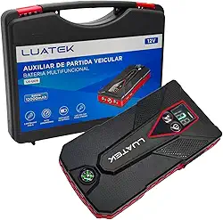 Auxiliar de Partida Automotiva Portátil com Bateria Recarregável 12V, Função Powerbank 12000 mAh USB e Lanterna LED para Veículos