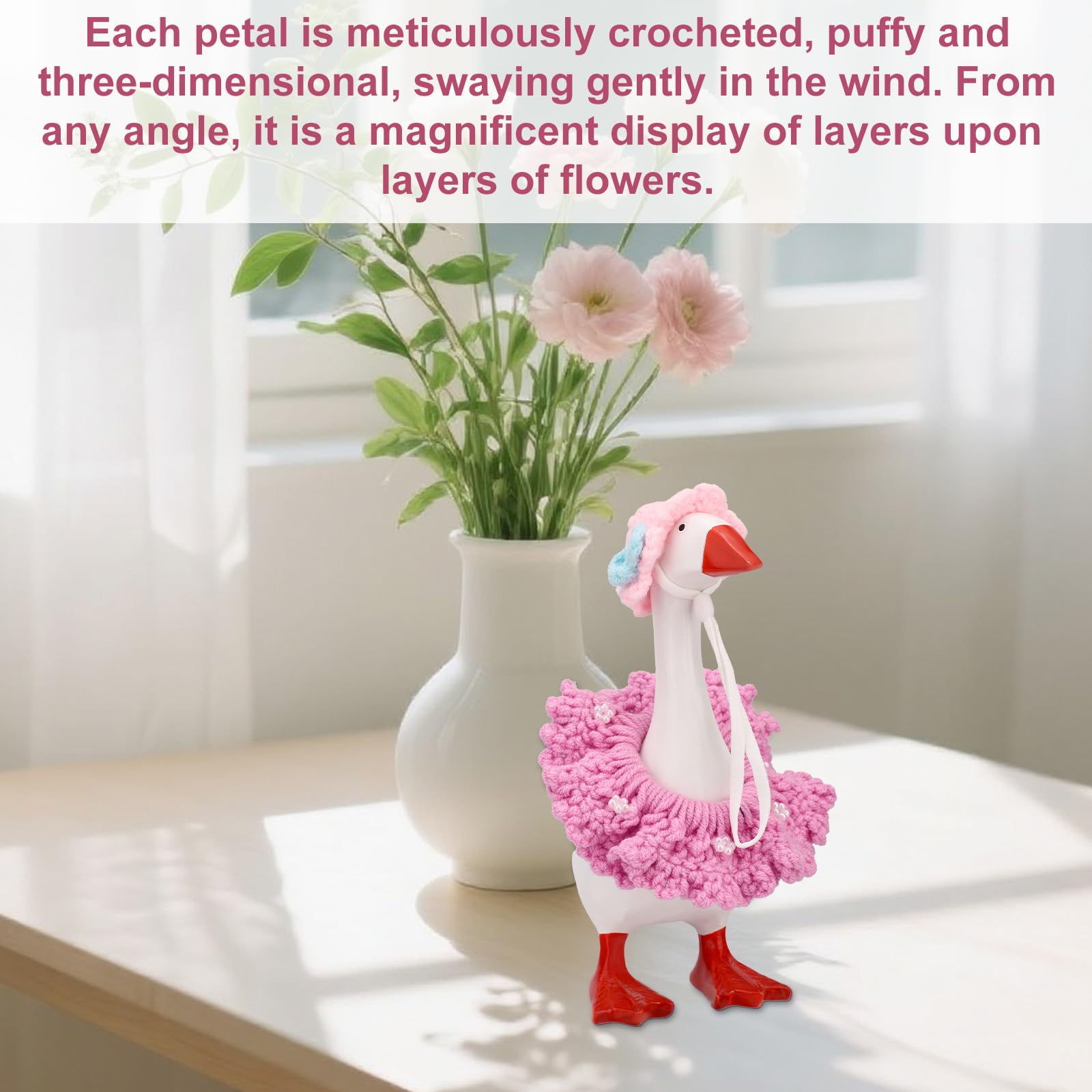 Flower Outfit for 7 Inches Desk Goose , Polyester Cute Desktop Goose Clothes Including Pretty Pinky Hat & Floral Purple Skirt for 7in Mini 7 Inch Geese Magnetic Statue Accessories Decorations Decor - 5