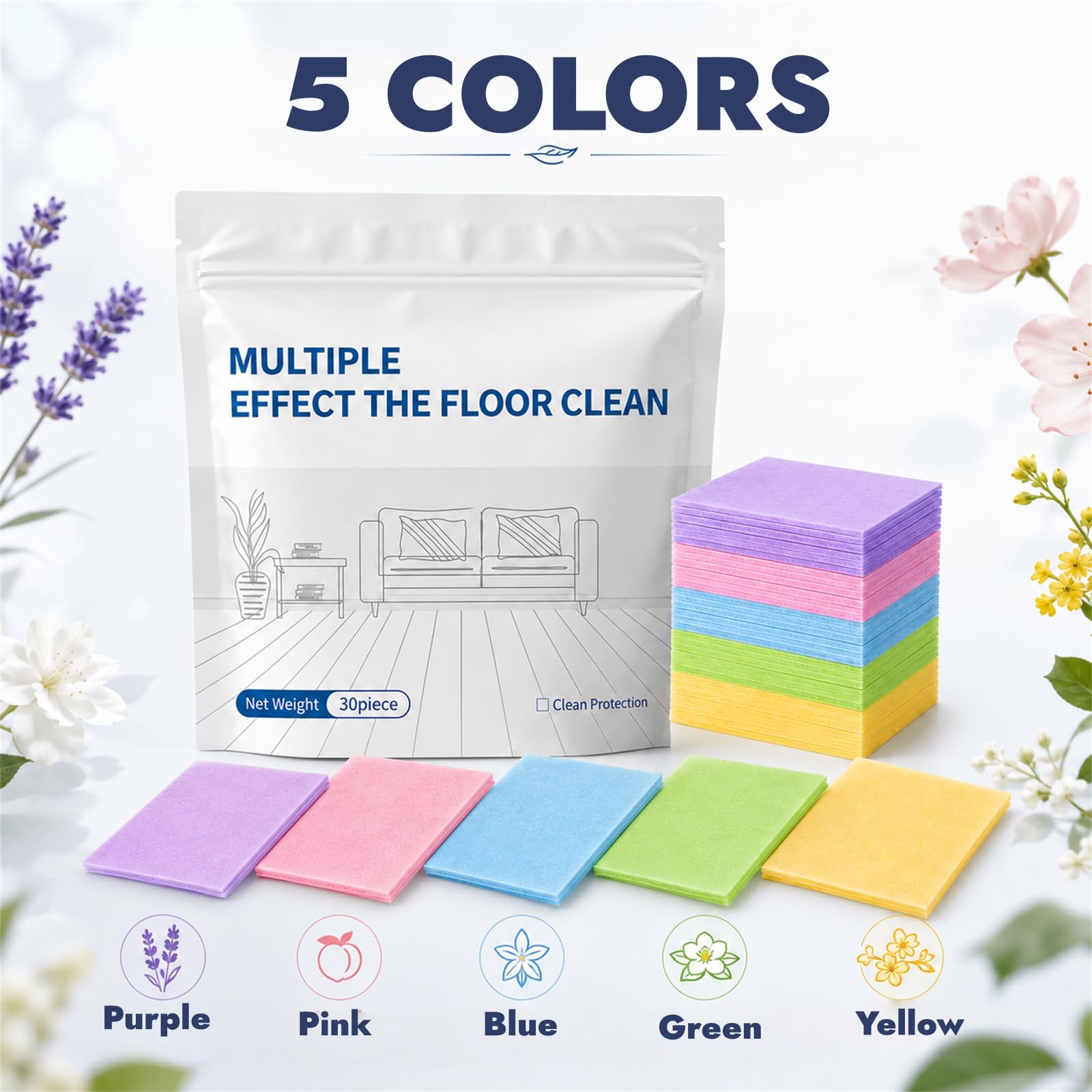 Multi-Effect Floor Clean Tablets, Floor Cleaning Tablets Multi-surface Cleaner, Multiple Effect the floors Clean, No-Rinse, Concentrated Floor Cleaner for Hardwood, Tile (Blue, 100PCS)
