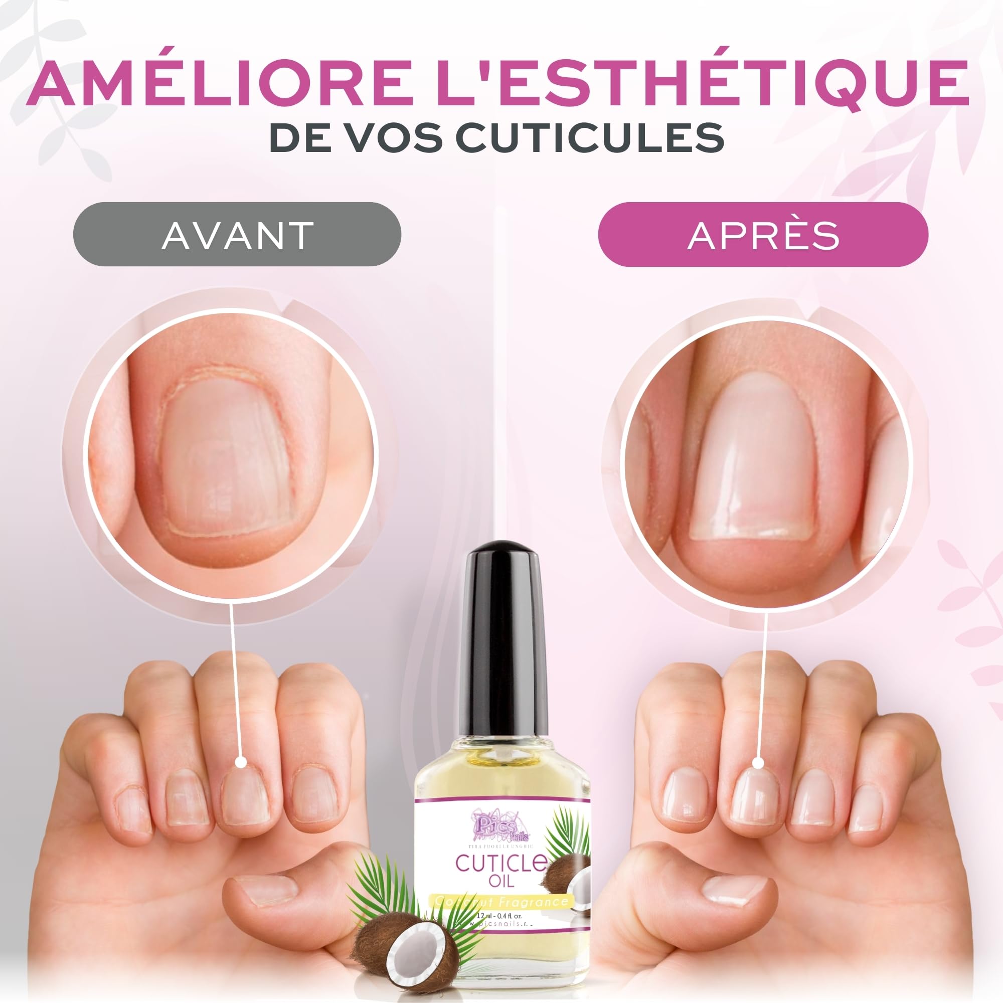Huile Cuticules Ongles des Mains et des Pieds 12ml Professionnelle - Huile Coco Fragance Hydratante et Régénérante pour les Cuticules des Mains et des Pieds, Apporte Soulagement et Fraîcheur