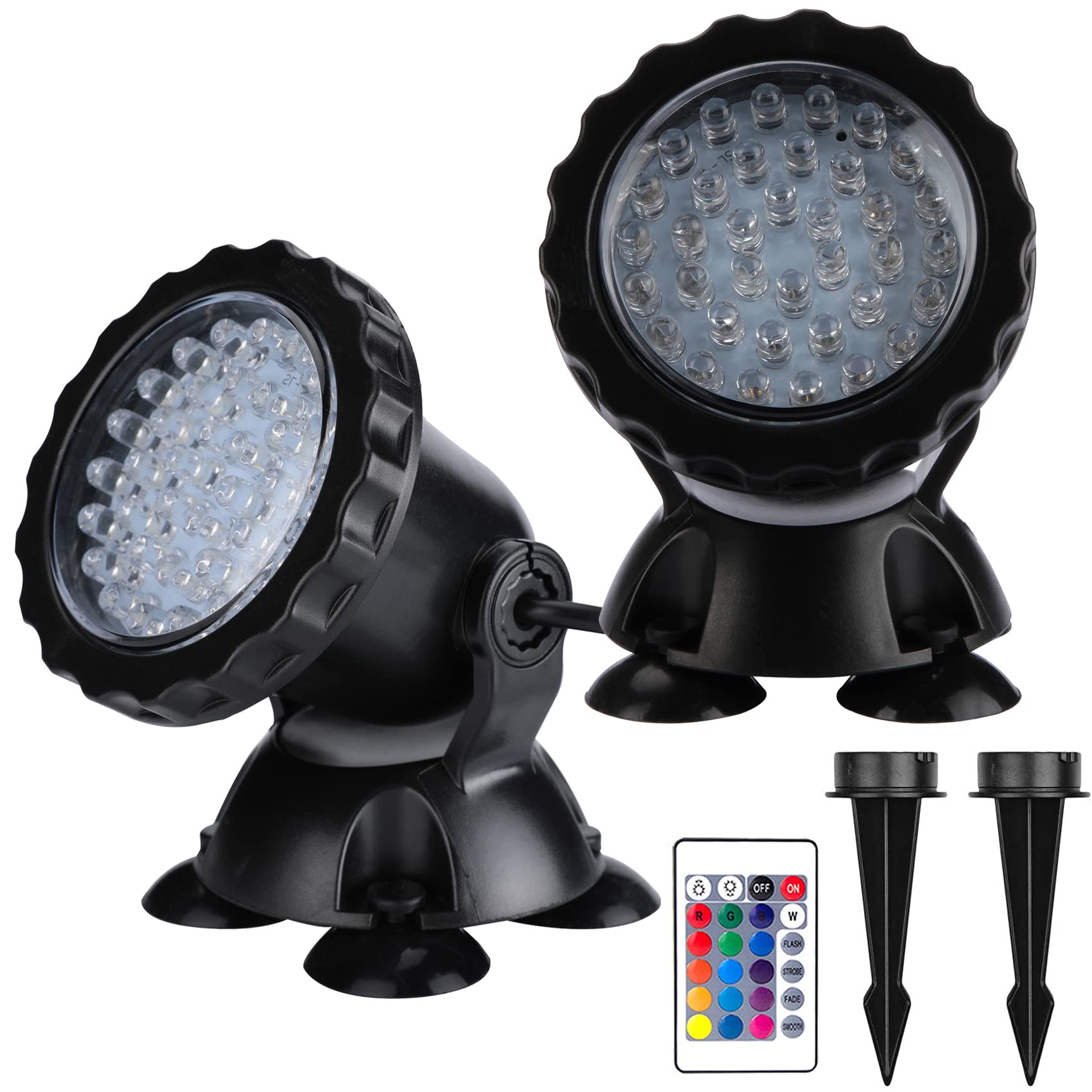 ZHGSERVU Pond Lights LED Underwater Color Changing Submersible Fountain Lights with Remote and Stake, 36 LED Bulbs Landscape Light Multi-Color for