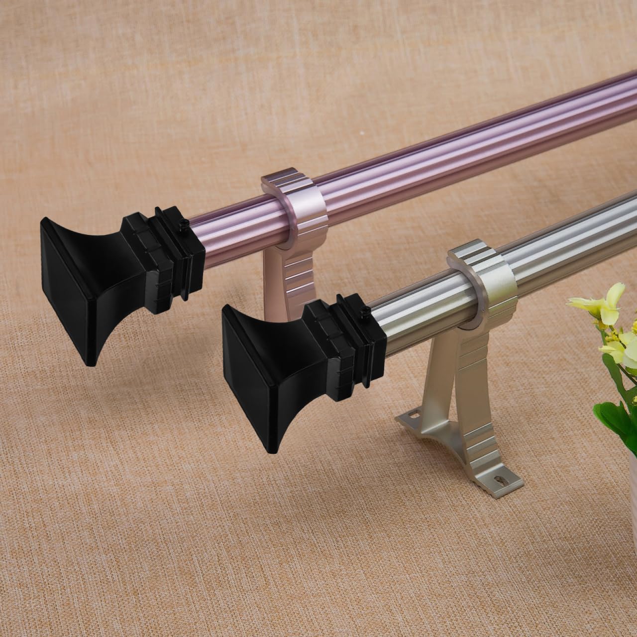 Amosfun Lot de 2 embouts de tringles à rideaux en fer noir uniquement pour tringles à rideaux