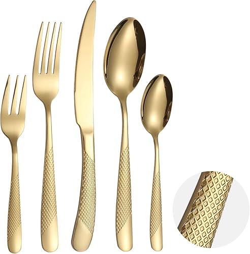 Juego de cubiertos martillados dorados modernos de acero inoxidable para 4 tenedores, cuchillos y cucharas, utensilios de comedor para fiesta,