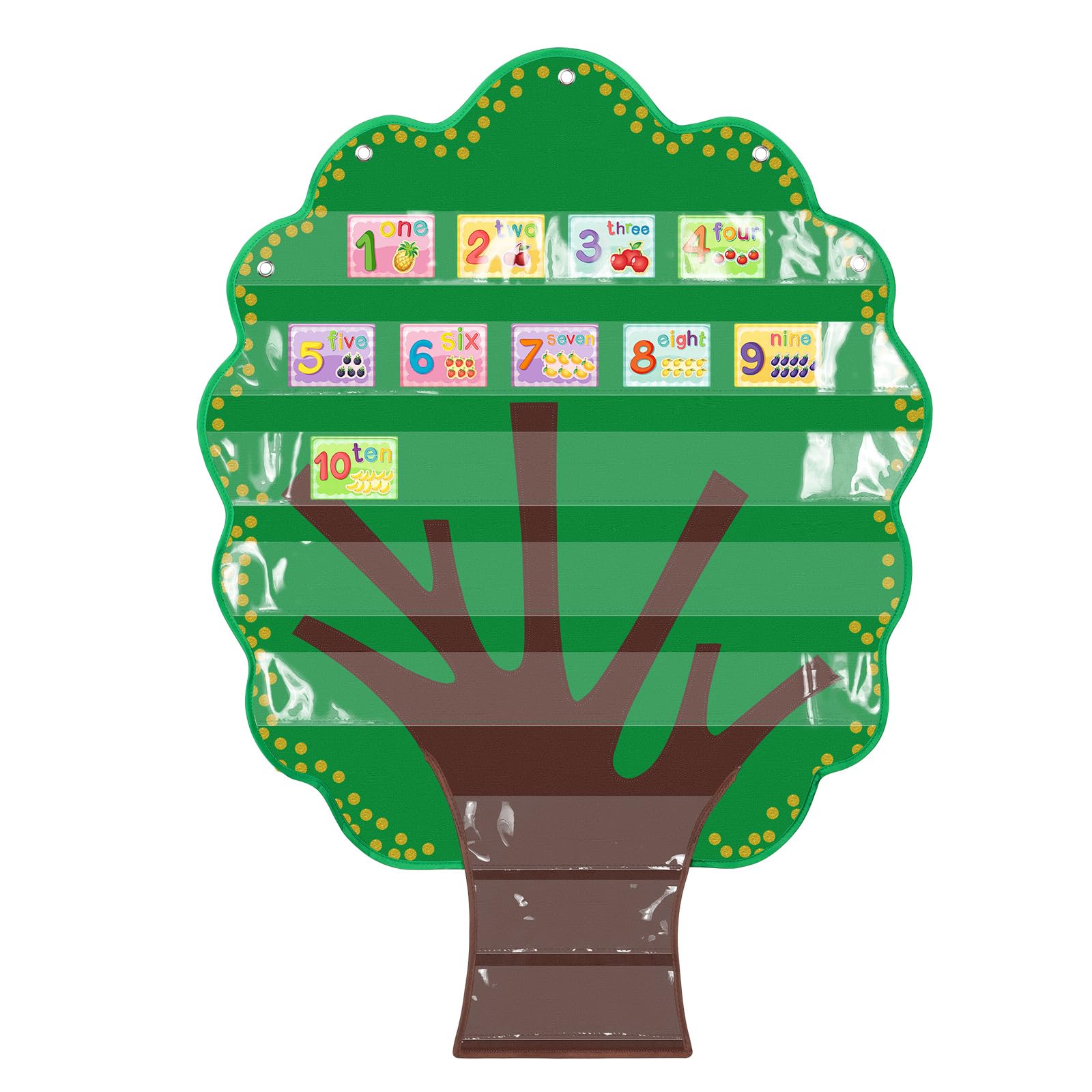 Fuutreo Tree Pocket Chart for Classroom Bulletin Board Decor Tree for Family Classroom Wall Hanging Pocket Chart with 10 Dry Erase Card Teaching