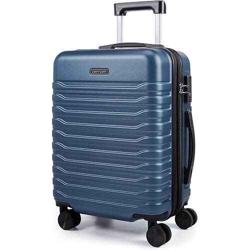 LIGHT FLIGHT Expandable Carry On Luggage 22x14x9 Airline Approved with Double Spinner Wheels, 20 Inch Lightweight Hard Shell Rolling Suitcases with TSA Lock, Blue