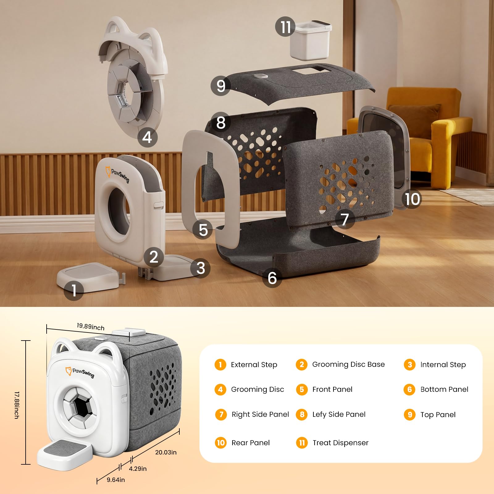 Cat Self Groomer Pro para control de bolas de pelo y alivio de la muda, cepillo de 360° respetuoso con la piel, herramienta quitapelos para mascotas, autolimpieza suave, recogida automática