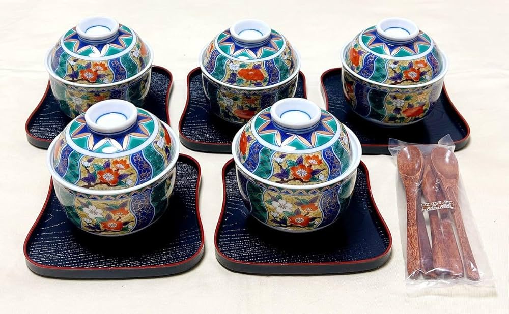 Amazon.co.jp: 有田焼 南山窯 古伊万里 花柄茶碗蒸し器＆瓢型盆