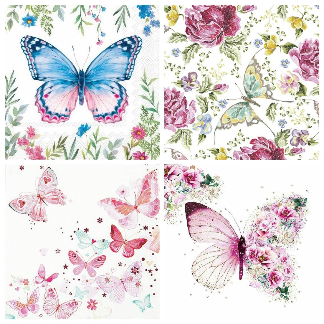 The Tissue Store Decoupage Paper Napkin for Craft 4 Sheets - Butterfly Theme A, Multicolor