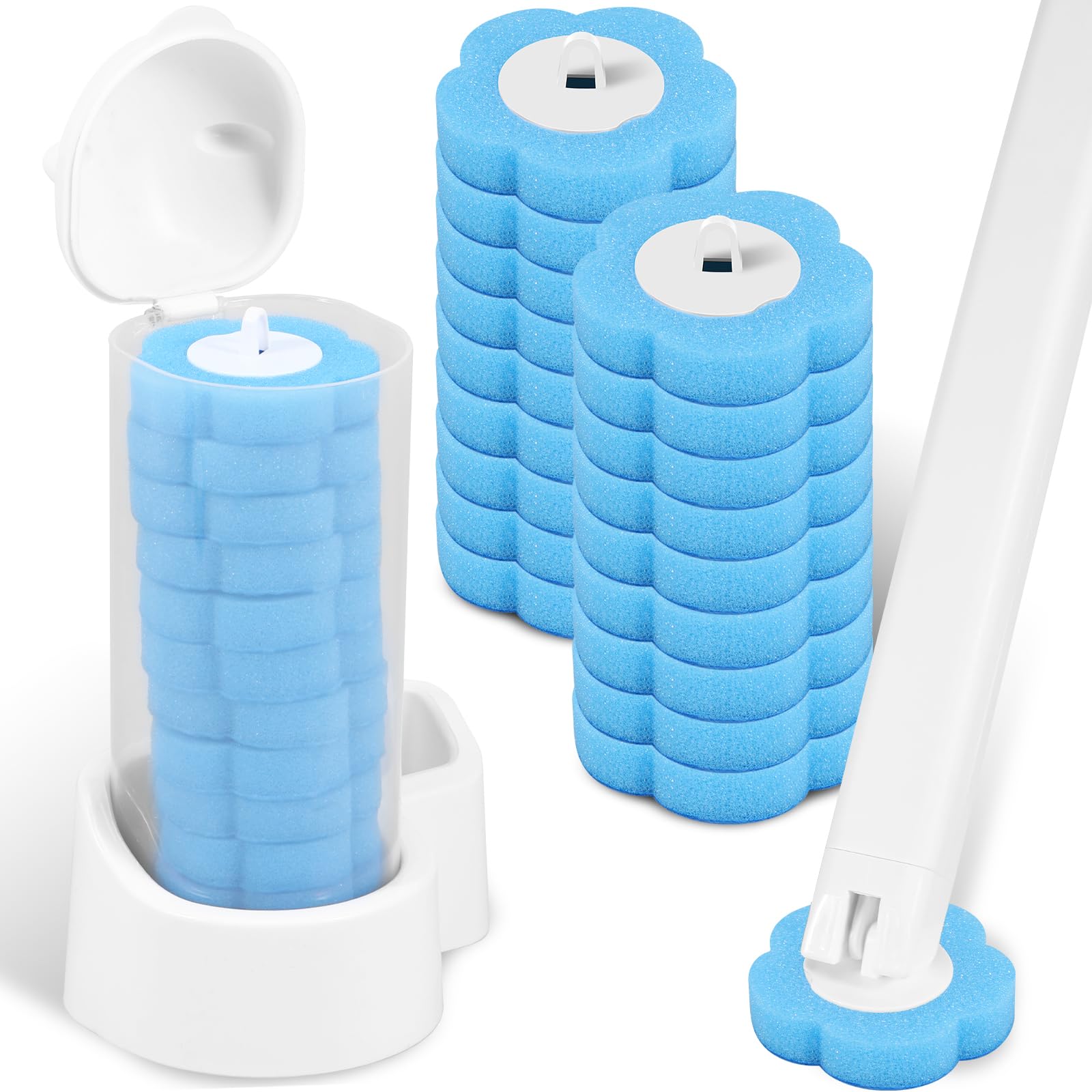 Toilet Bowl Cleaner Wand,Disposable Toilet Bowl Brush,Disposable Toilet Cleaning SystemToilet Wand,for Sink Bathtub Wash Basin Mop Pool (Brush&Storage+18 scent Heads)
