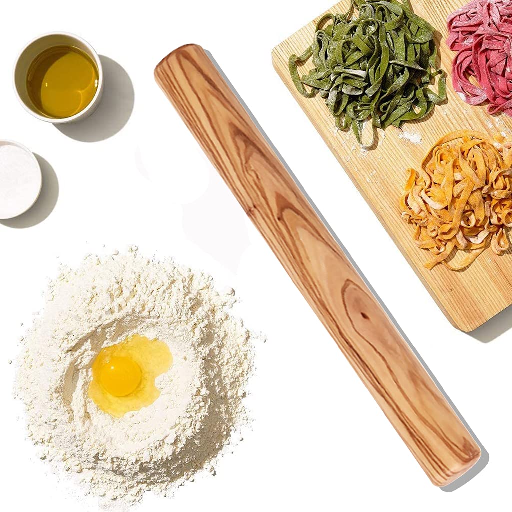 Rodillo De Cocina, Palo De Fideos De Madera De Olivo para Hornear Pasta, Pizza, Pastel, Galleta, Rodillo De Masa De Madera - Herramientas para Hornear,C30*3cm