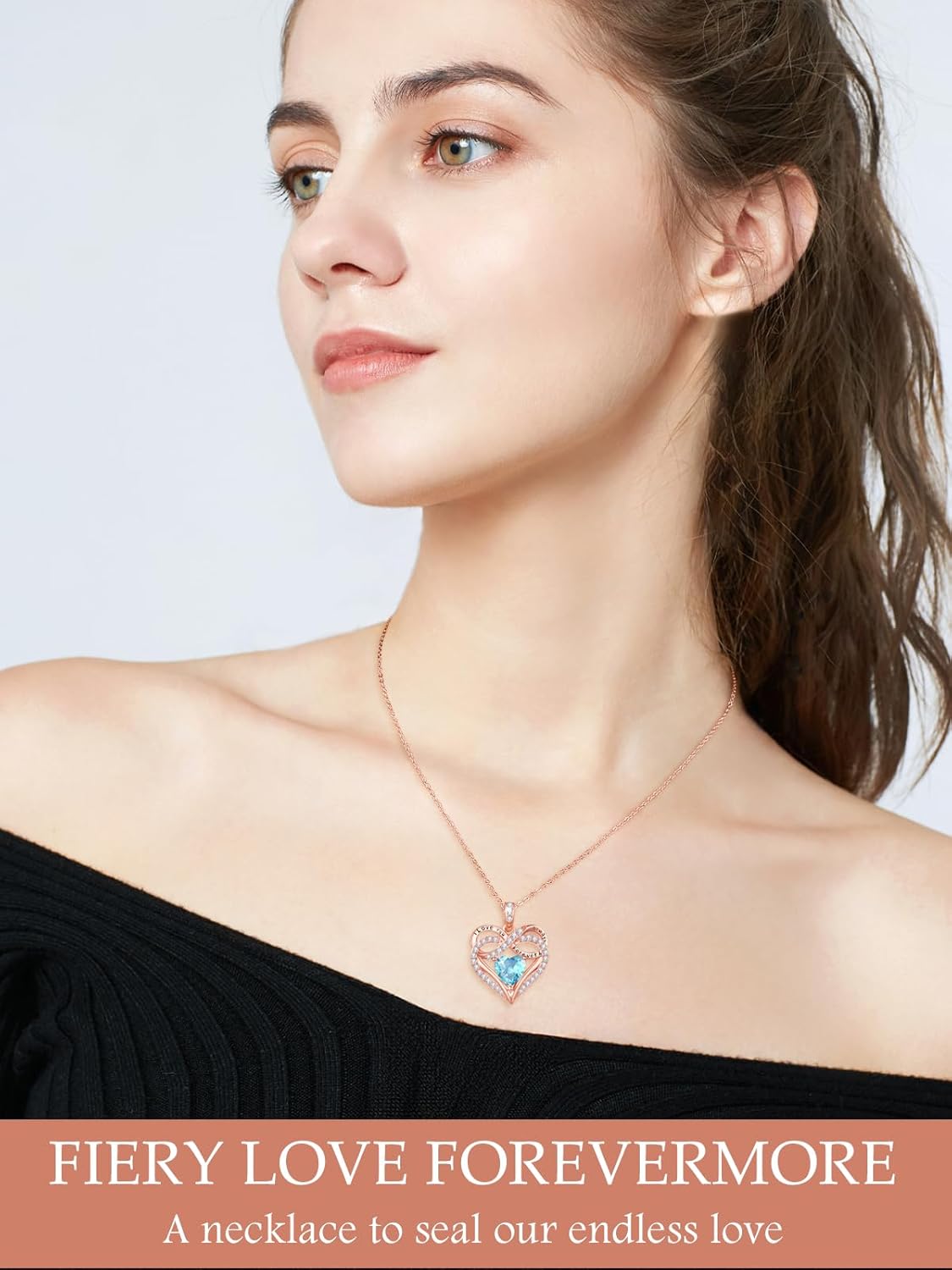 Infinity Rose Gold Valentines Heart Birthstone Necklace for Women,I Love You Always and Forever Jewelry,Valentines Anniversary Birthday Gifts for Her Wife Mom Grandma Daughter - Image 4