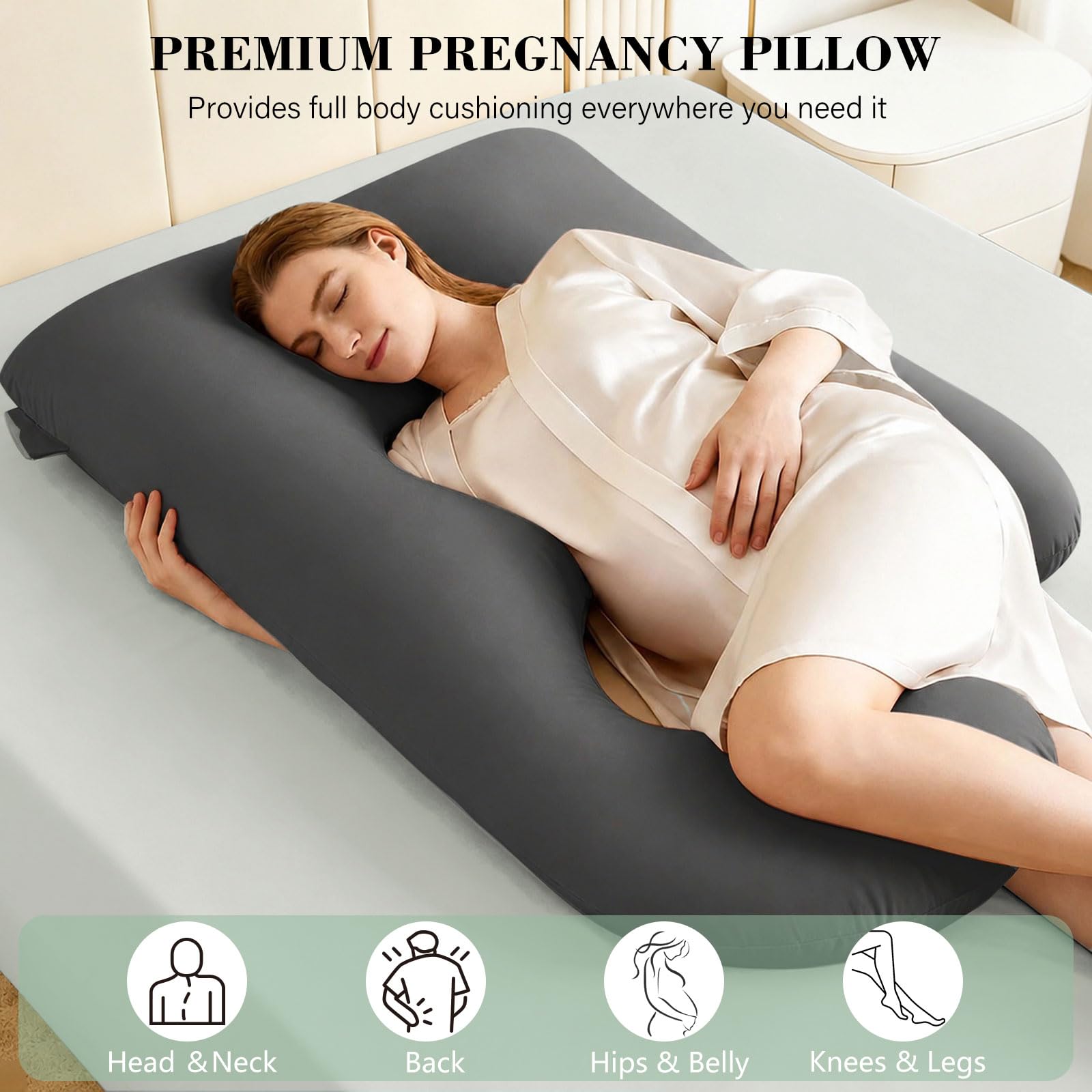 Coussin de Grossesse avec Housse Rafraîchissante, Oreiller en Forme de U