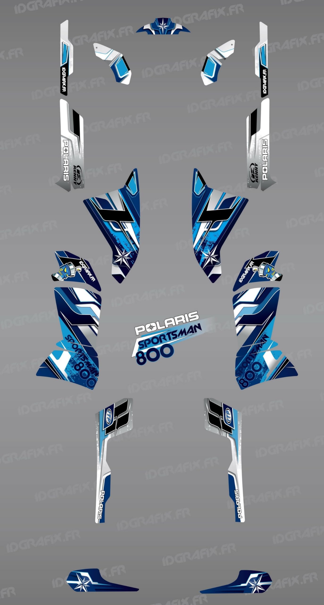 Kit décoration Blue Pics Series IDgrafix pour rénover les plastiques Polaris 800