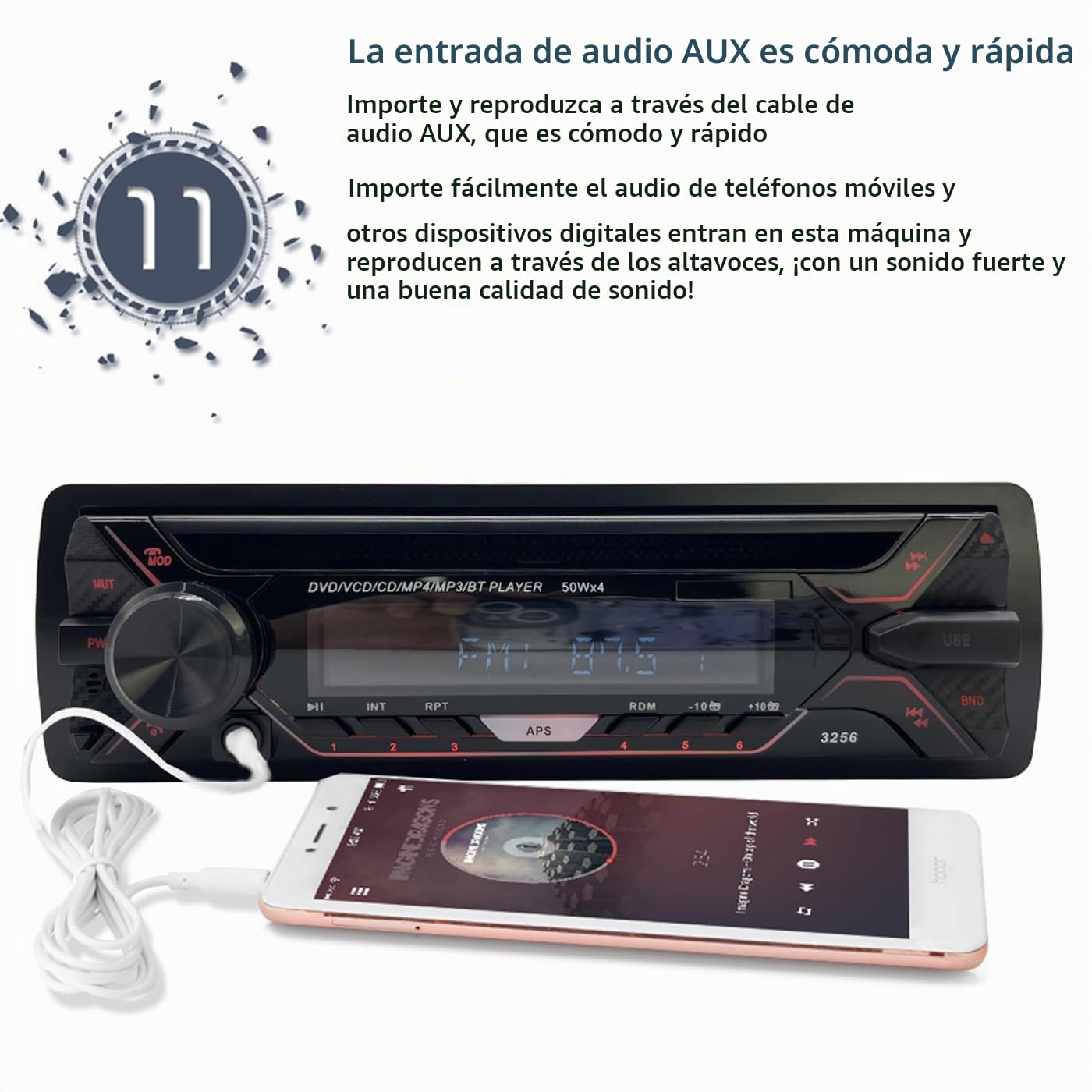 Radio de Coche 1 DIN Bluetooth MP3 estéreo Panel Desmontable Autoradio FM AUX IN USB Tarjeta SD DVD CD Reproductor de música