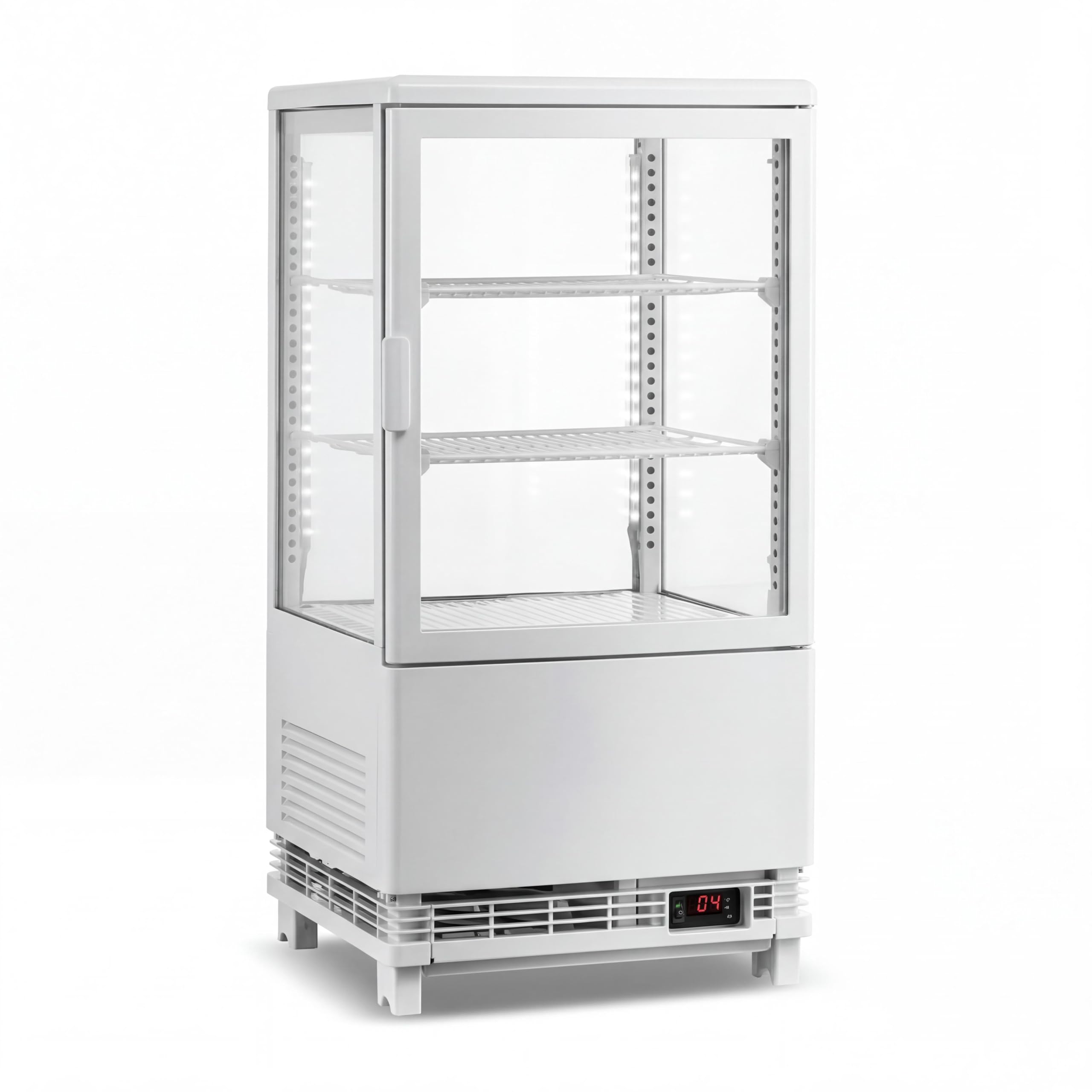 Countertop Display Refrigerator 2.0 Cu.ft, LED Light, Air-Cooling, Sliding Door, Adjustable Shelves, Automatic Defrost, Commercial Mini Fridge for Bakery, Cafe, Restaurant, White